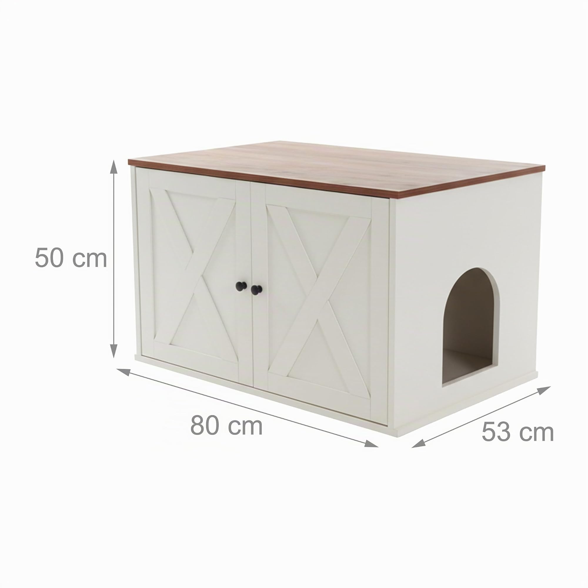 Relaxdays Katzenschrank f. Katzentoilette, Separate Trennwand, Eingang, Katzenklo verstecken, HBT 50x80x53cm, weiß-braun