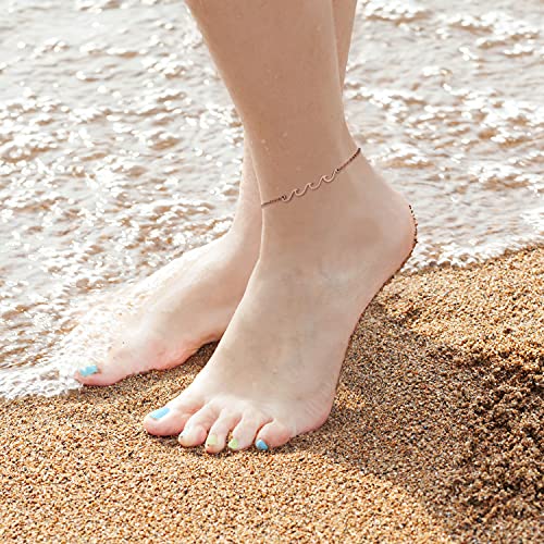 Image of Lauren-Spencer Wave Anklet for Women Gold Silver Plated Beach Ankle Bracelets Ocean Wave Boho Anklets Adjustable Summer Foot Jewelry for Women Birthday Gifts