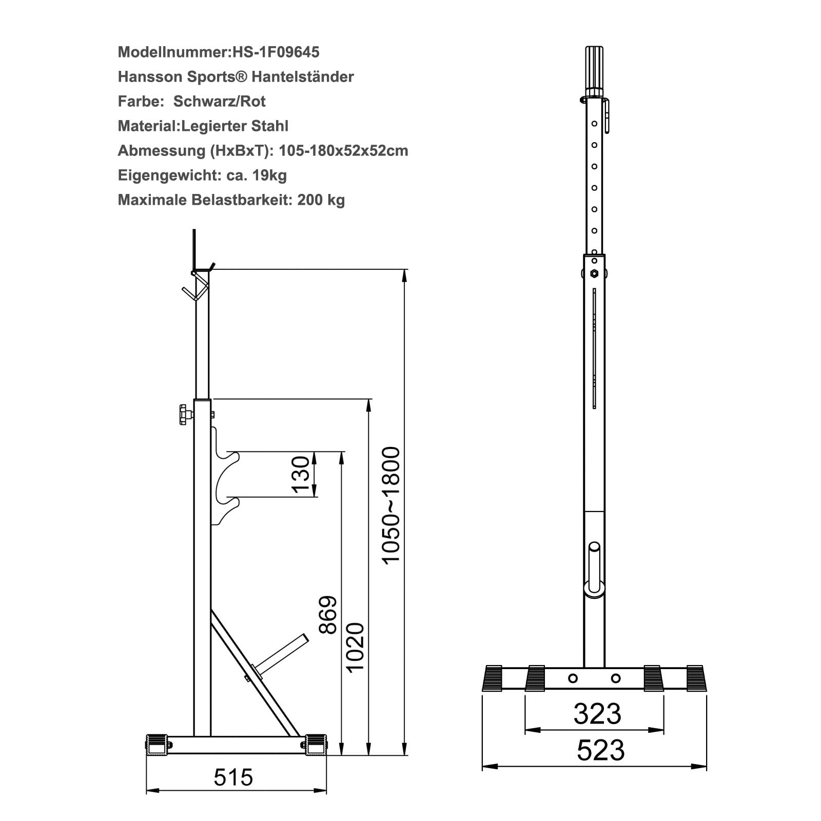 Hansson Sports® Hantelständer Hantelablage Langhantelständer Paar, m/o Langhantel Hantelstange Gewichten