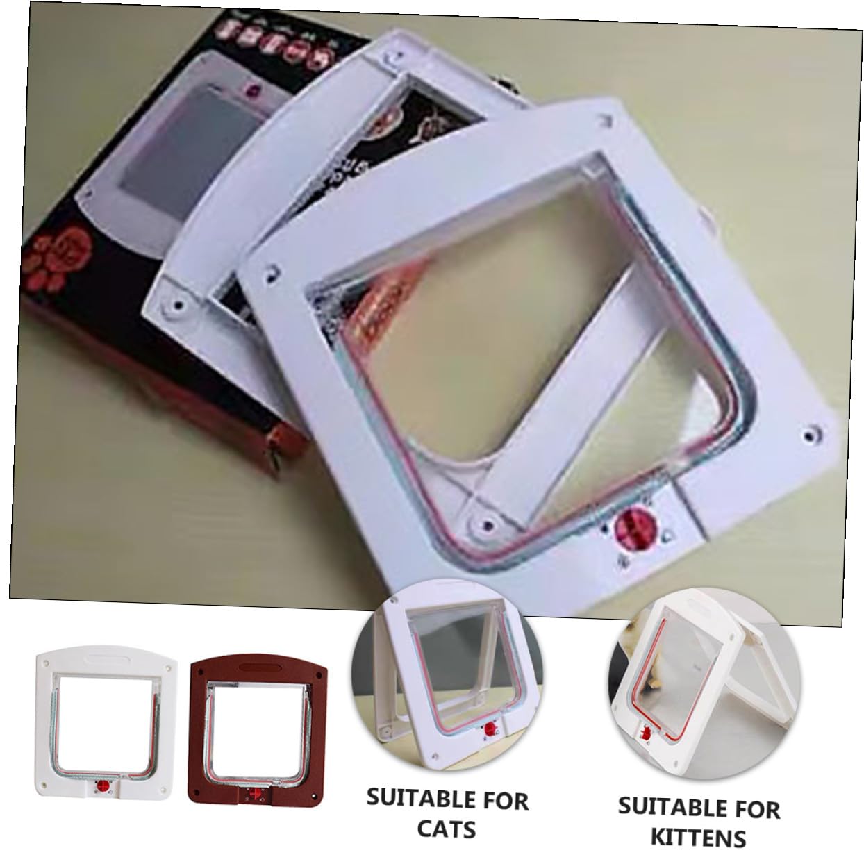 Mobestech 2 pièces Chatières pour Chats et Petits Chiens avec Contrôle Entrée Portes pour Animaux Faciles à Installer Léger et Liberté de Passage pour Intérieur Blanc et Marron