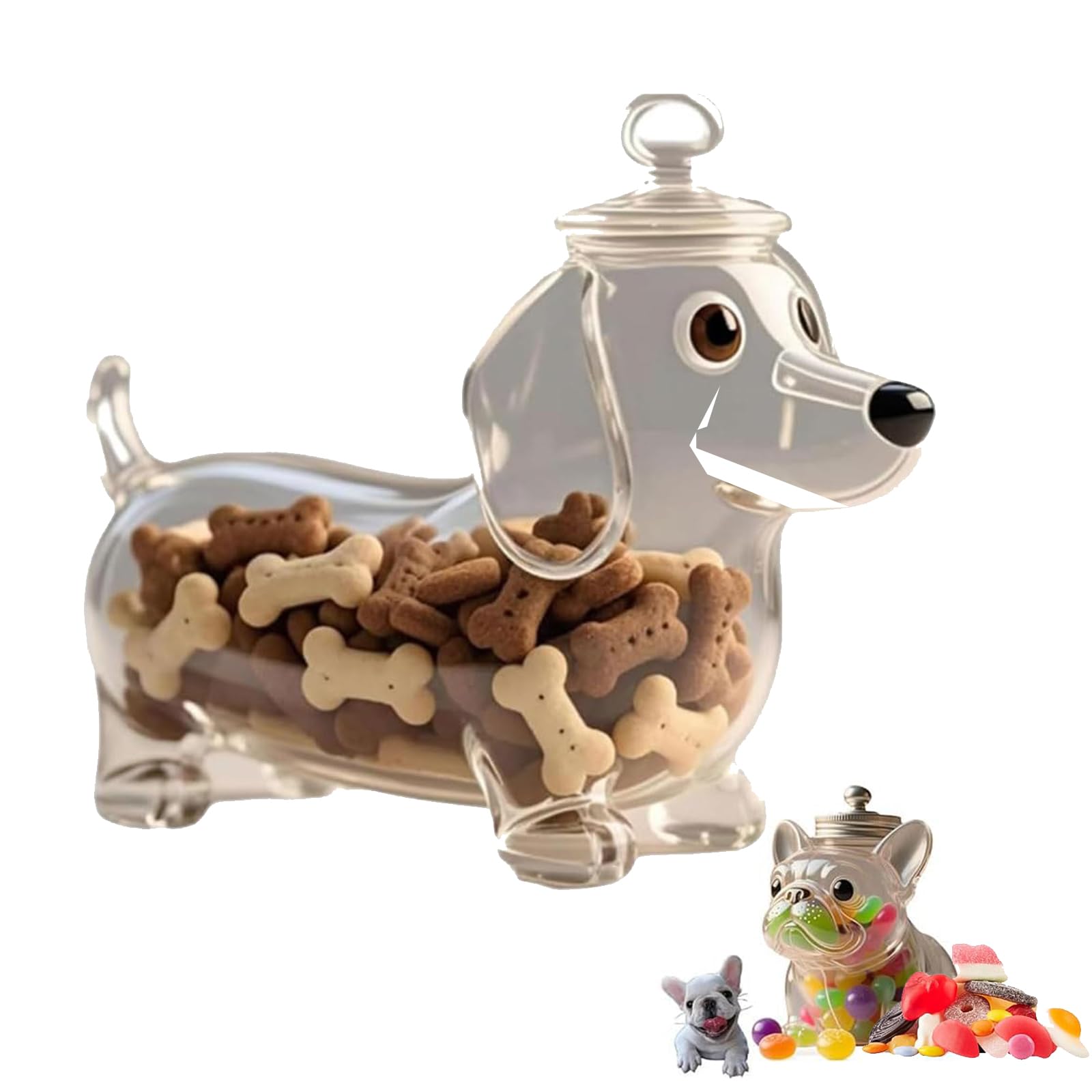 Barattolo Portasnack A Forma Di Bassotto - Vetro Ermetico, Coperchio Metallico, Decorativo E Pratico