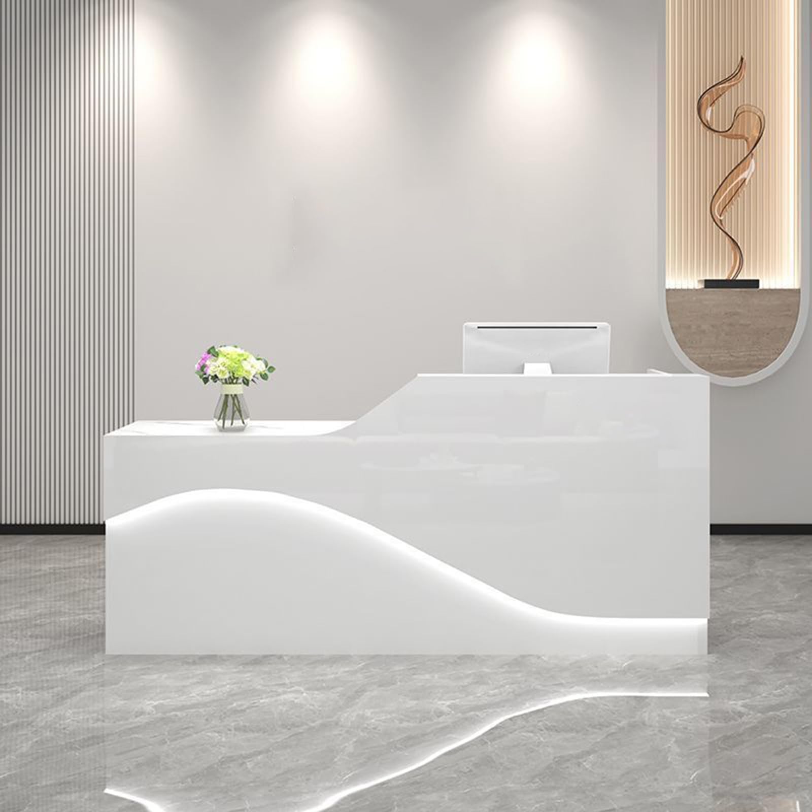 Front Desk Reception Counter, Front Counter Desk with Lockable Drawer, Reception Counter, Modern Retail Counter for Checkout Office/Beauty Salon/Lobby C-Right(White-R,Small)