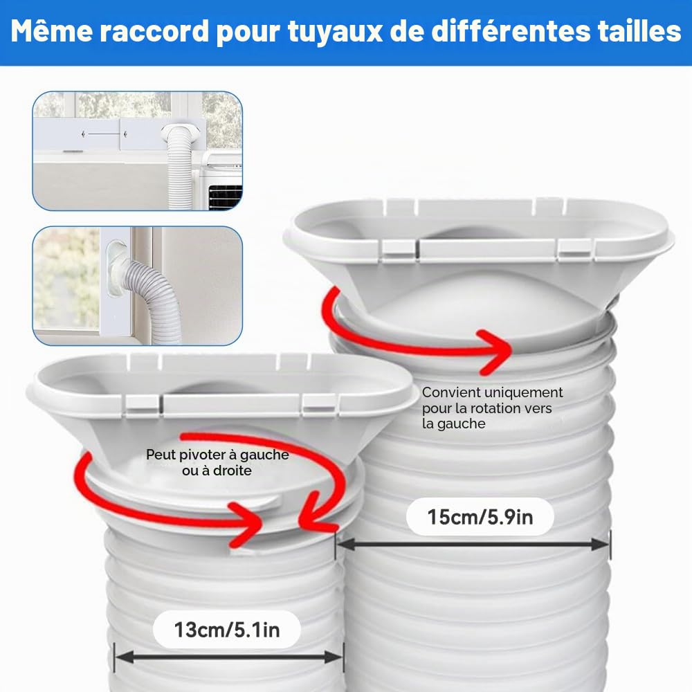 4PCS Kit de Plaque Fenêtre Climatiseur Mobile pour diamètre 13/15cm, Kit de ventilation de fenêtre pour climatiseur portable, Pare-Brise de climatiseur de Plaque de kit