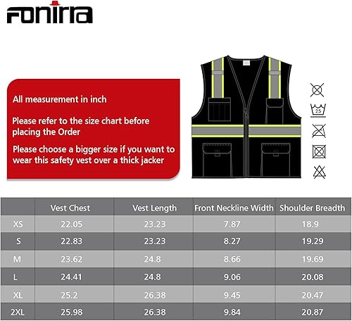Miniatura 7 de FONIRRA Hi Vis - Chaleco de malla de seguridad para hombre ANSI Clase 2, chaleco de trabajo reflectante de alta visibilidad, con bolsillos y