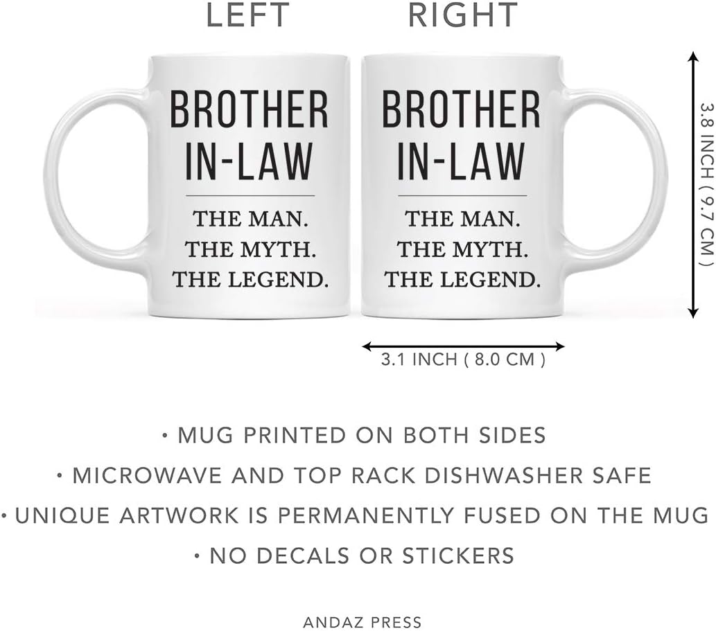 Andaz Press Funny Father's Day Grandpa 11oz. Coffee Mug Gag Gift, Brother in Law The Man The Myth The Legend, 1-Pack, for Christmas Birthday Present Ideas