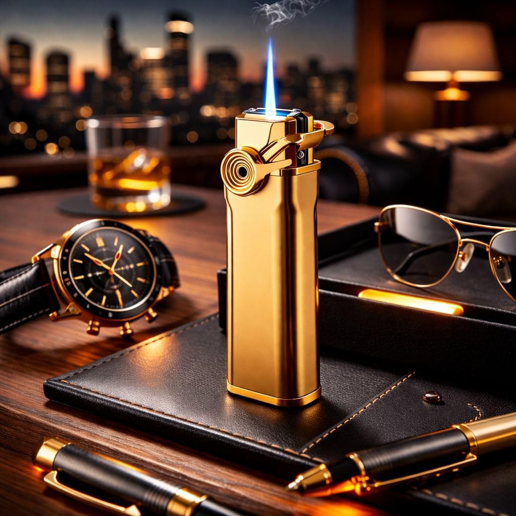 IndElite Luxury Torch Lighter for Cigars – Windproof Jet Flame Metal Cigar Lighter with Adjustable Flame | Refillable Premium Butane Lighter for Men & Gifting (Pack of 1)-image-9