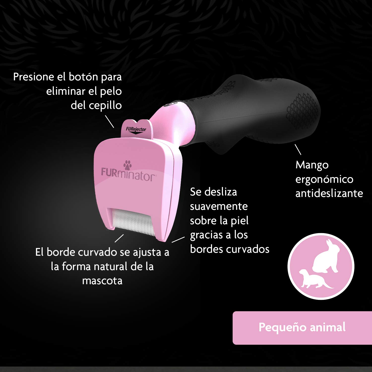 FURminator deShedding, Tool para animales pequeños, Cepillo para pequeños animales para conejos, roedores & co. para eliminar el pelo suelto, Diseño mejorado