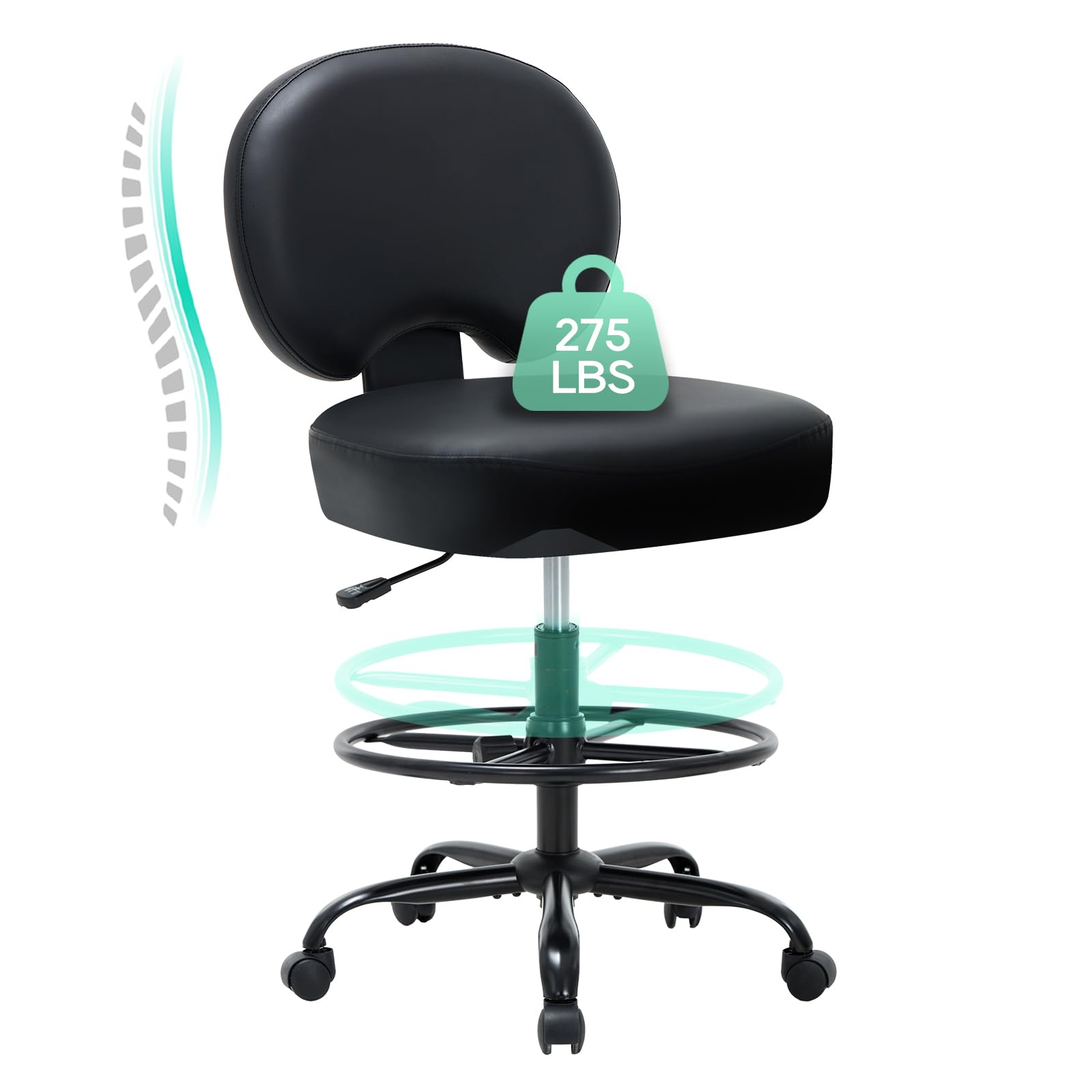 Colamy Leather Drafting Chair Tall Office Counter Height Desk