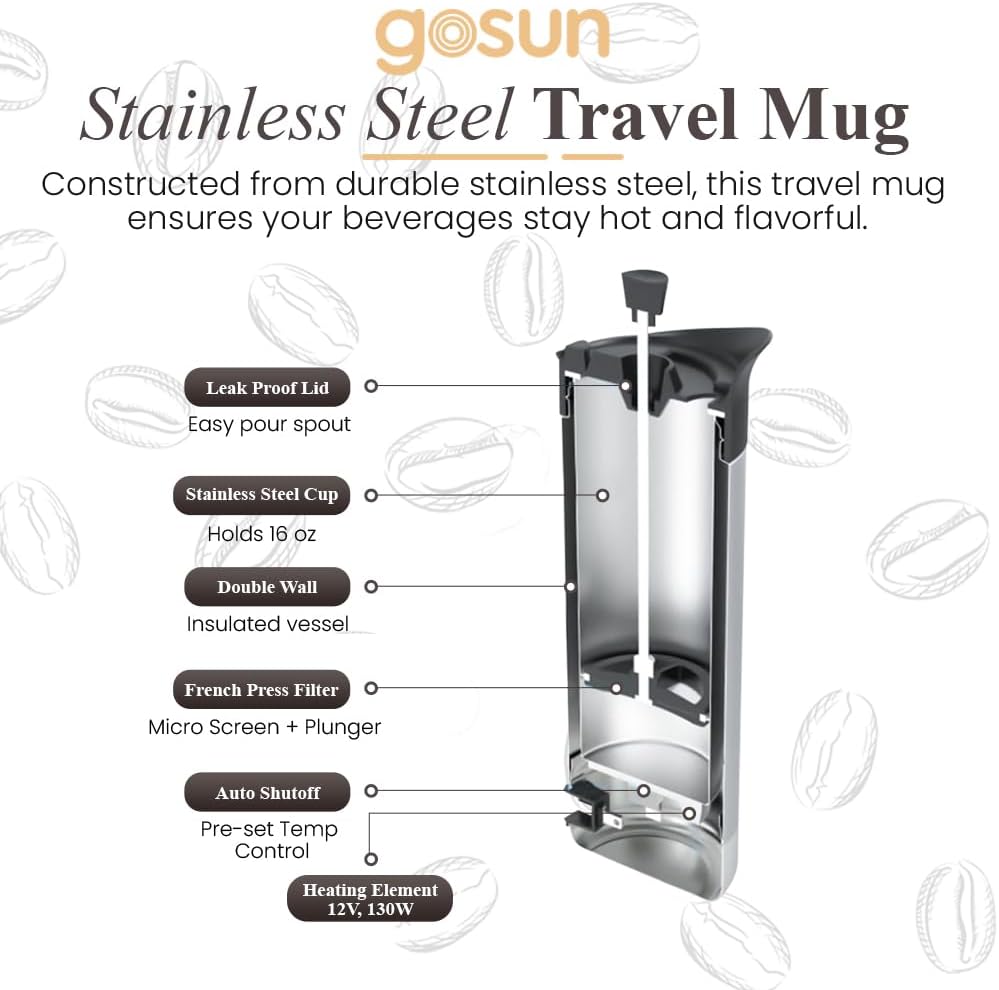 GOSUN Brew Travel Coffee Maker, Thermo-Seal Insulated Double Wall Travel Mug, Black