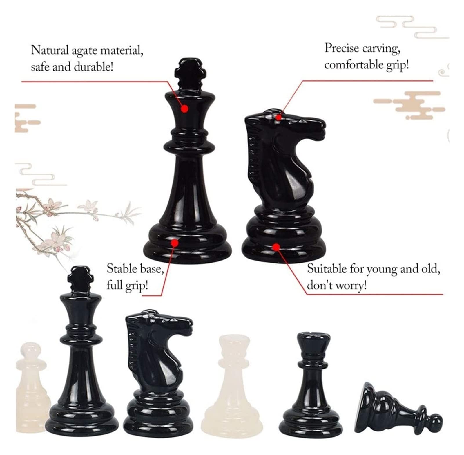 Set da scacchi pieghevole da viaggio, Scacchiera in legno con pezzi degli scacchi in agata Set di da 14,7 pollici