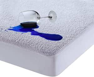 4AS 100% Waterproof Mattress Protector – Super Absorbent & Aloe Vera Treated Terry Towel with Deep 30cm Fitted Skirt for Extra Comfort – Double Mattress Protector (138x190+30 cm)
