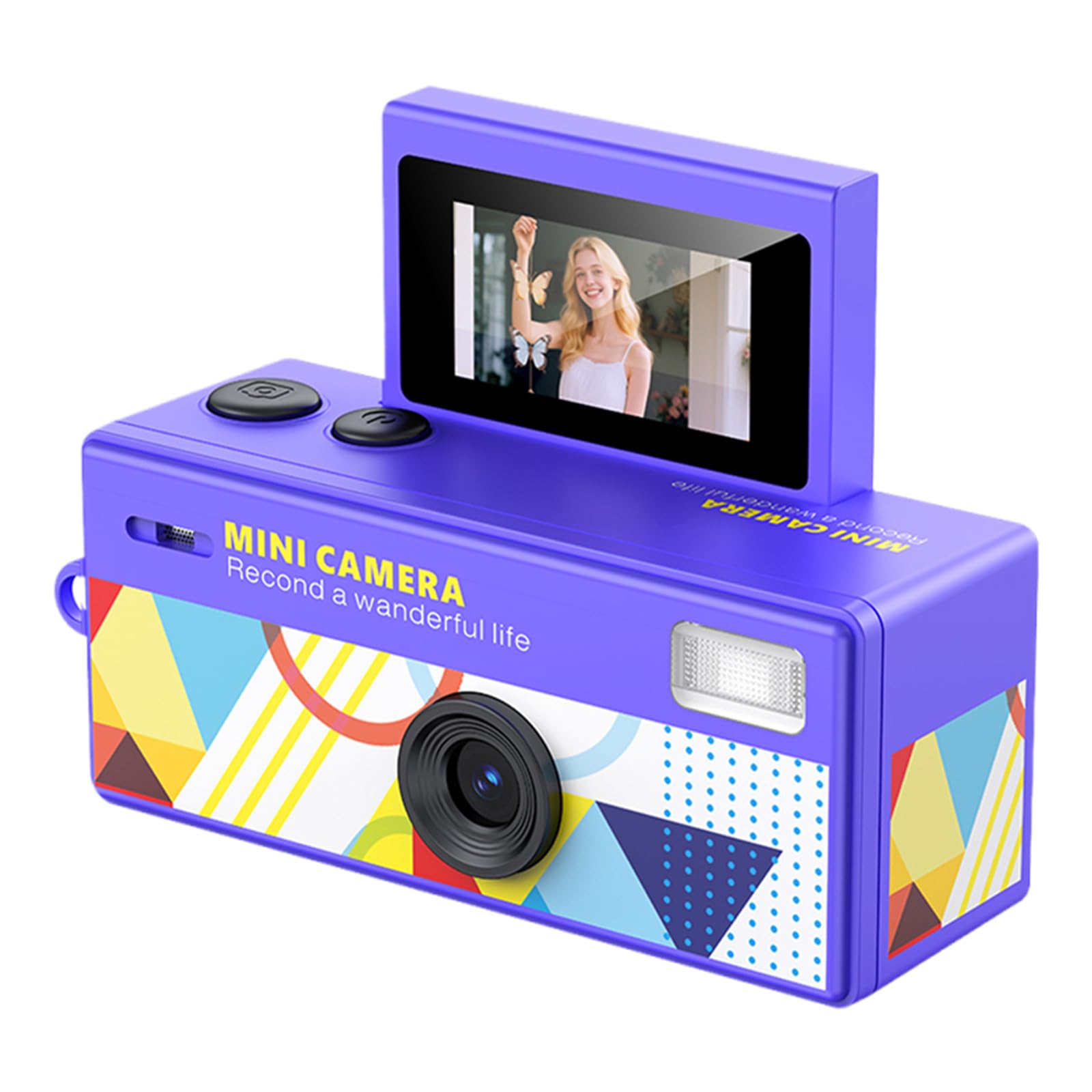Keychain Digital Camera, 1080P HD Flip Screen Retro Mini Camera, Portable Thumb Camera with 130° Wide Angle, Video Recording & Photo Shooting Bag Charm for Travel Recording, Gift for Kids Adult(Purple