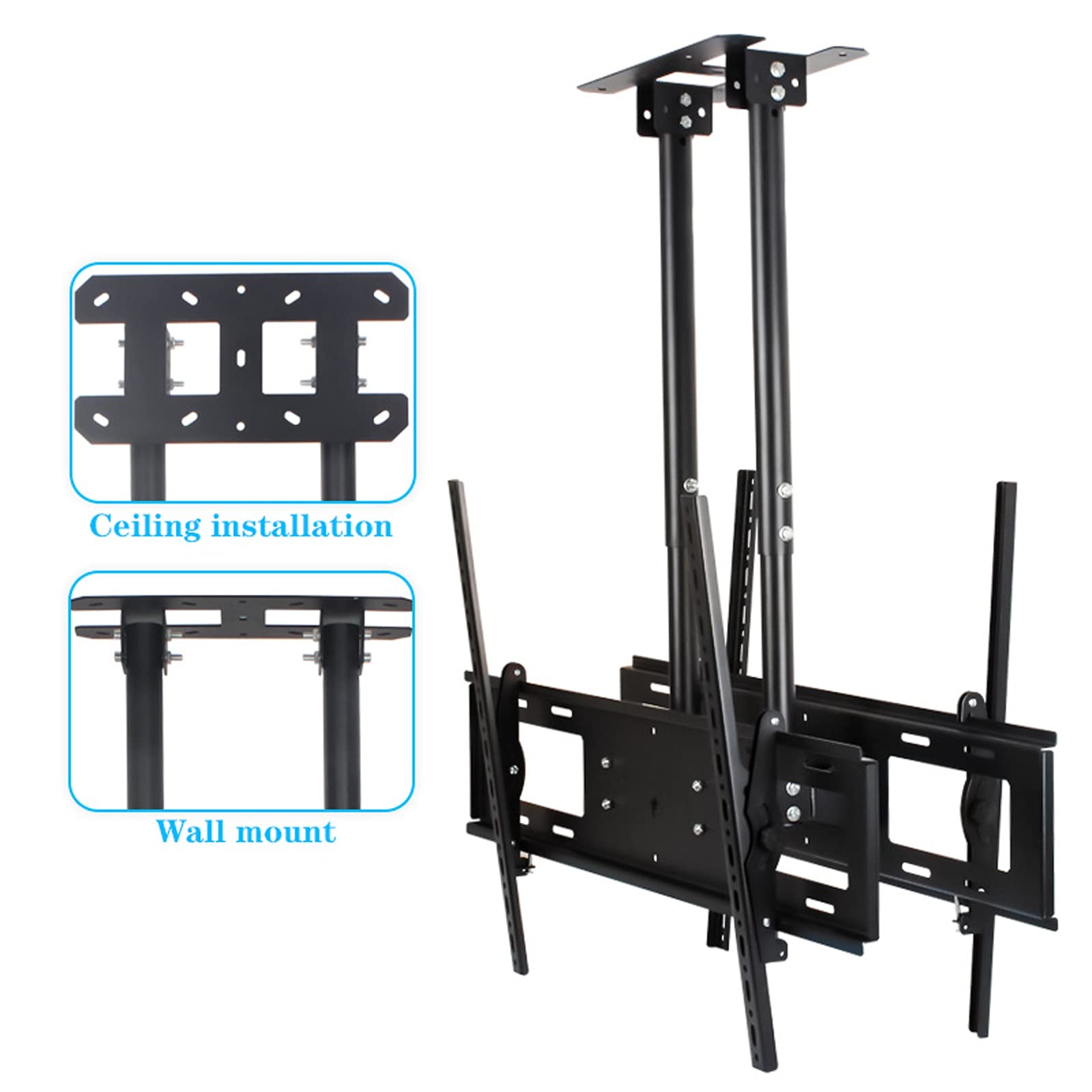 tv Stand 20 "-100" soffitto TV Staffa Doppia scarico a doppia asta TV Appendiabiti TV Staffa regolabile per montaggio a soffitto, max VESA 90. 0x600mm fino a 132 libbre .per casa, ufficio