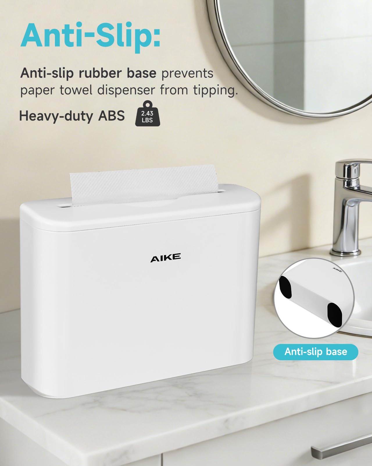 AIKE Dispensador de toallas de papel, capacidad de 200 hojas, se adapta a toallas de papel multipliegue, para el hogar y el comercio, color blanco (tamaño plegado de 9.8 x 3.8 pulgadas o más pequeño)