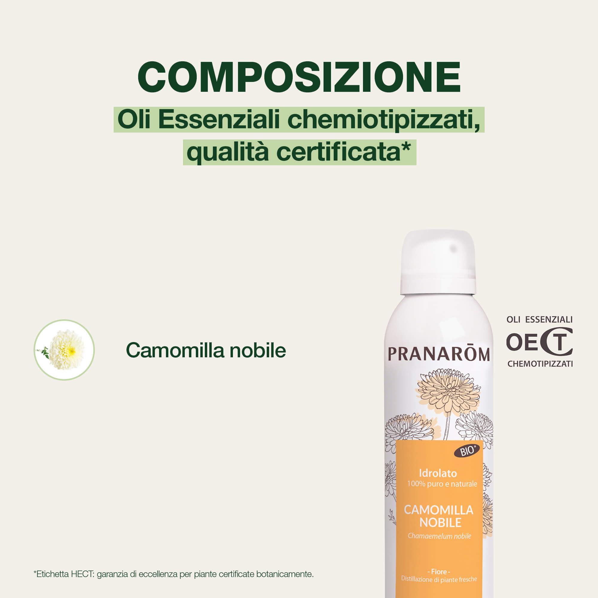 Pranarôm - Idrolato Camomilla Nobile Bio 150 ml, Lenisce Occhi Gonfi e Stanchi, Decongestiona, Ideale per Pelle Sensibile e Capelli Chiari, 100% Puro e Biologico, Senza Alcool e Conservanti