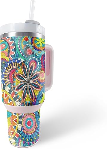 Miniatura 7 de MightySkins - Vaso con purpurina brillante compatible con Stanley The Quencher H2.0 FlowState de 40 onzas, mandala de flores, acabado protector y