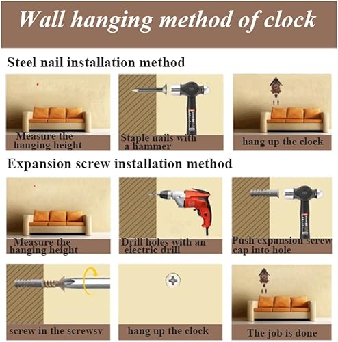 Miniatura 7 de ASTRIM - Reloj de pared moderno y simple estilo rústico con péndulo antiguo funciona con pilas para dormitorio