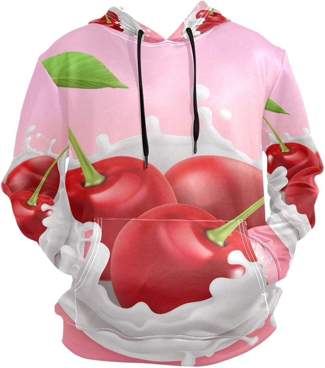 Art Pink Cherry Hoodies 3D Print Athletic Hooded Sweatshirts for Men