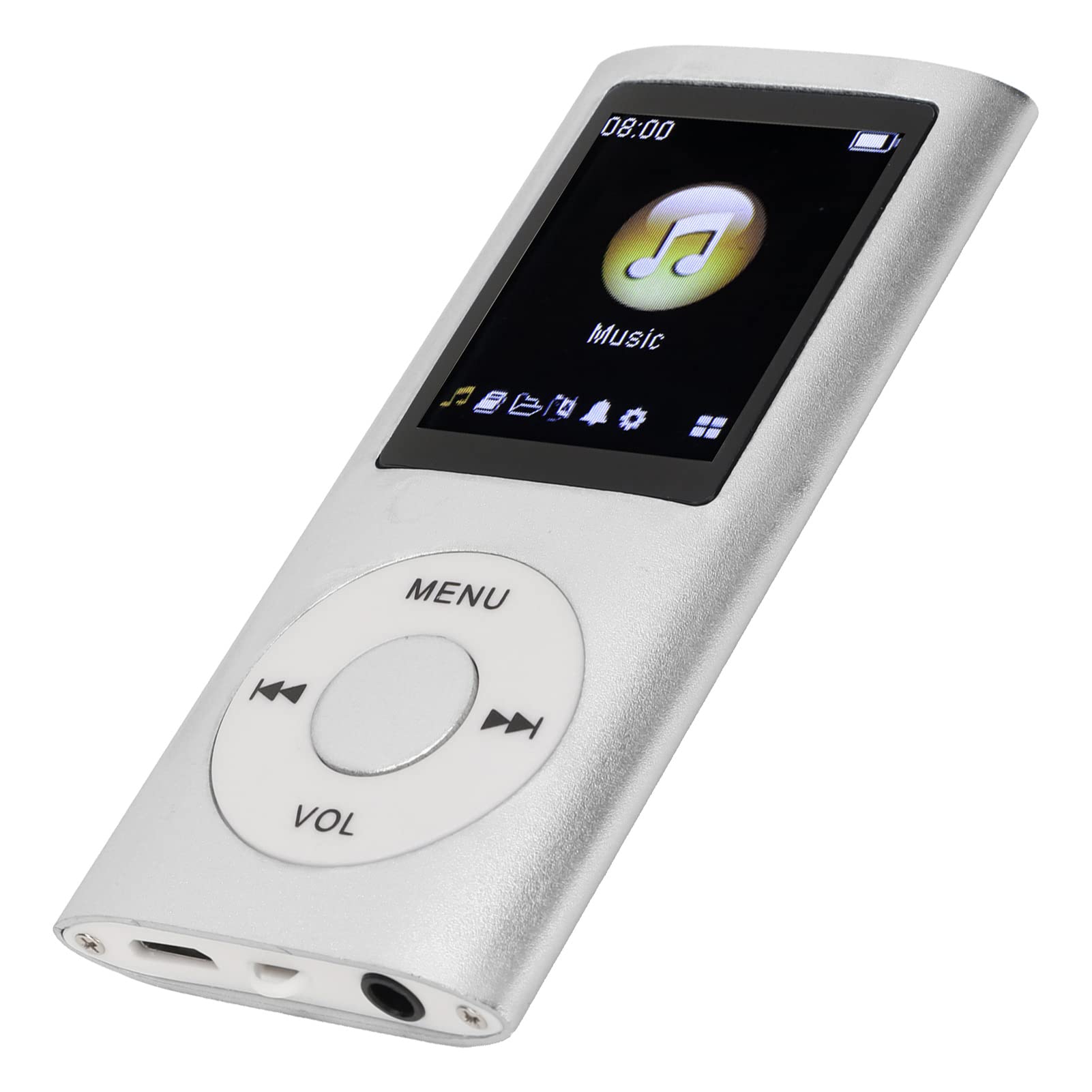 Nurnesy Stylish Slim MP3 Player with 1.8-Inch LCD Screen - Multifunctional Lossless Sound Portable Music Player (Silver)