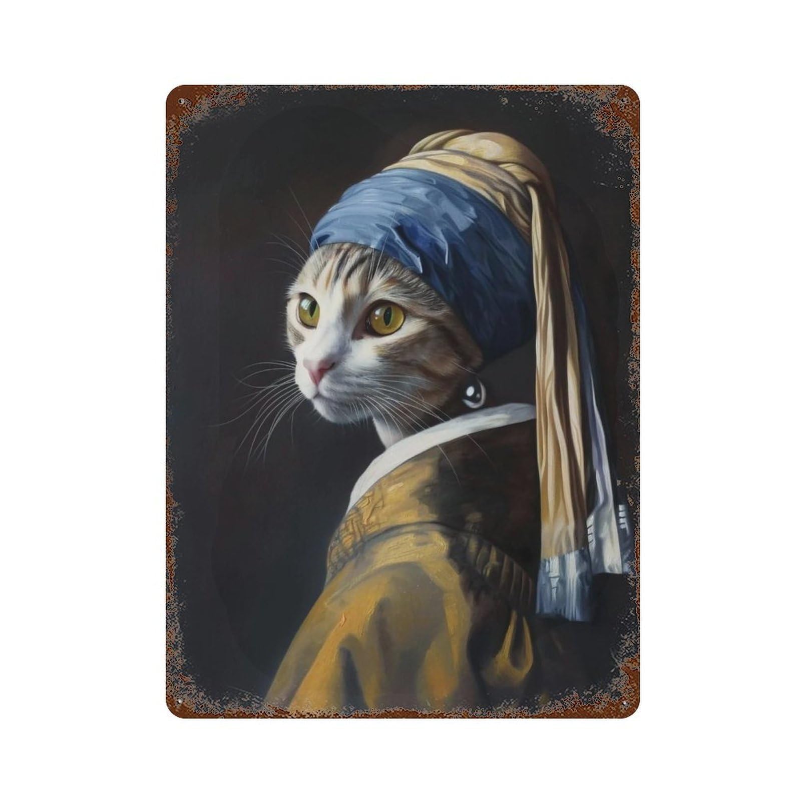YHGERTKU Cat with A Pearl Earring 04 Wall Retro Iron Vintage Art Metal Tin Sign Poster Modern Decor for Living Rooms40x30cm