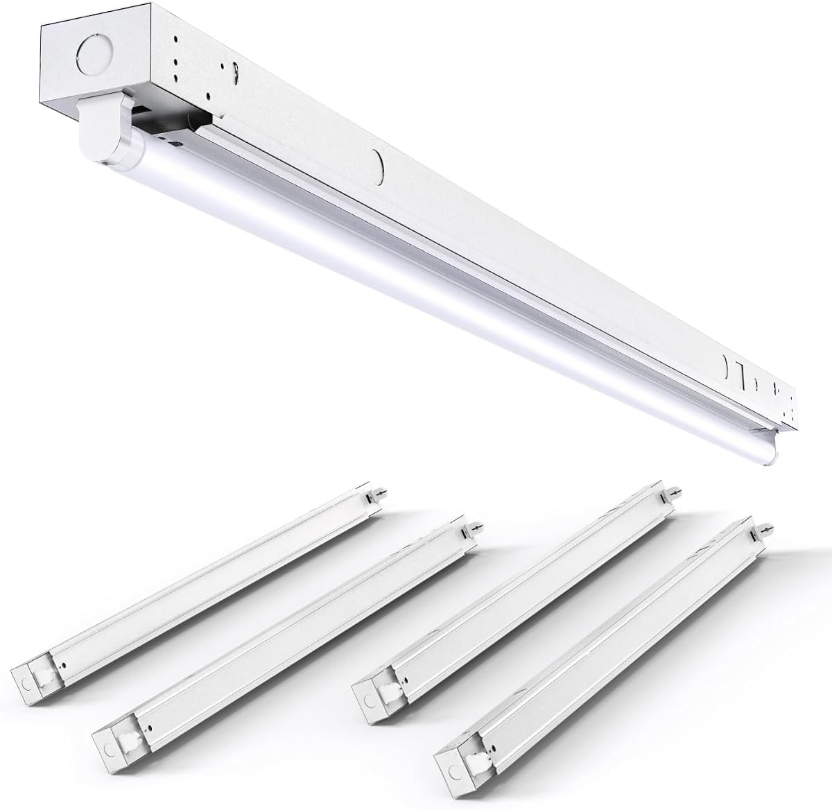 Sunco 4 Pack 4FT T8 LED-Ready Strip Light Fixture, Single Lamp, Indoor | 120-277V, Non-Shunted G13 Sockets, Single-Ended Power, Bulb Not Included, Ceiling Mount, for Garages and Workshops