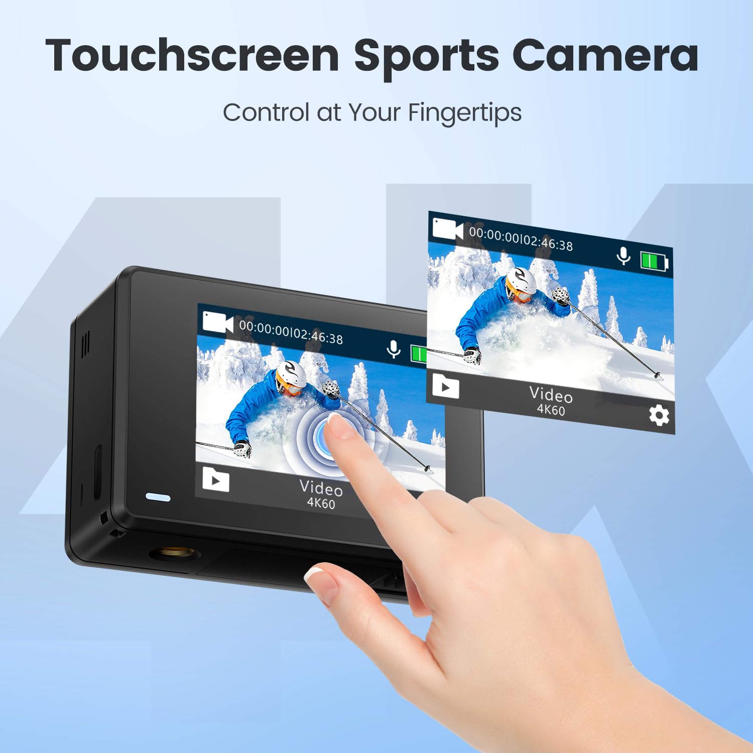 Touchscreen 4K60FPS Action Cam, 40M Fotocamera Subacquea con scheda SD da 64G, 48MP HD WiFi Videocamera con EIS, Zoom 8X, Telecamera Sportiva con 2 batterie da 1350 mAh, Telecomando 2.4G - 3