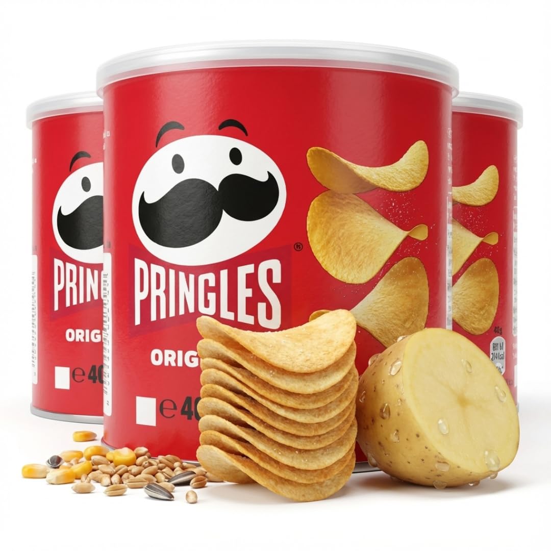 Pringles Original Flavour Potato Crisps 40g Pack of 3 - Party Food Snacks, Gluten Free Savoury Snacks, Vegan Vegetarian Multipack Crisps for Quick Snack Time