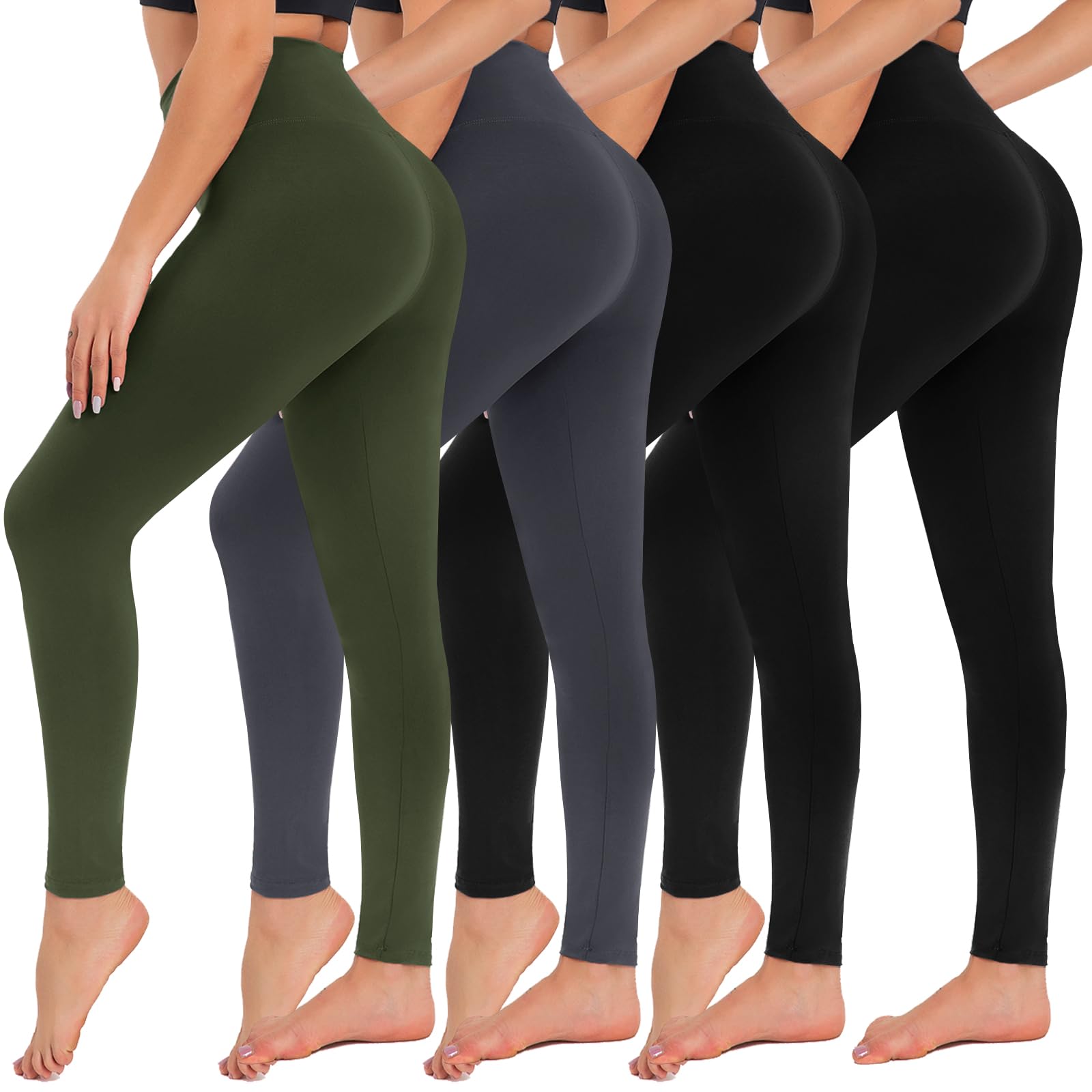 CAMPSNAIL 4 Pack Leggings for Women - High Waisted Tummy Control Yoga Pants for Workout Gym Black Leggings Plus Size Dance