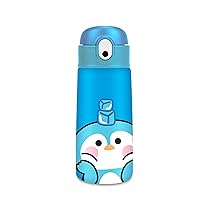 Cartomania Borraccia termica chill & refill, Tema pinguino, Azzurro, 460ml, Acciaio, Cannuccia, Mantenimento temperatura caldo 12h,  freddo 24h, Scuola, Bambini e adulti, Idea regalo