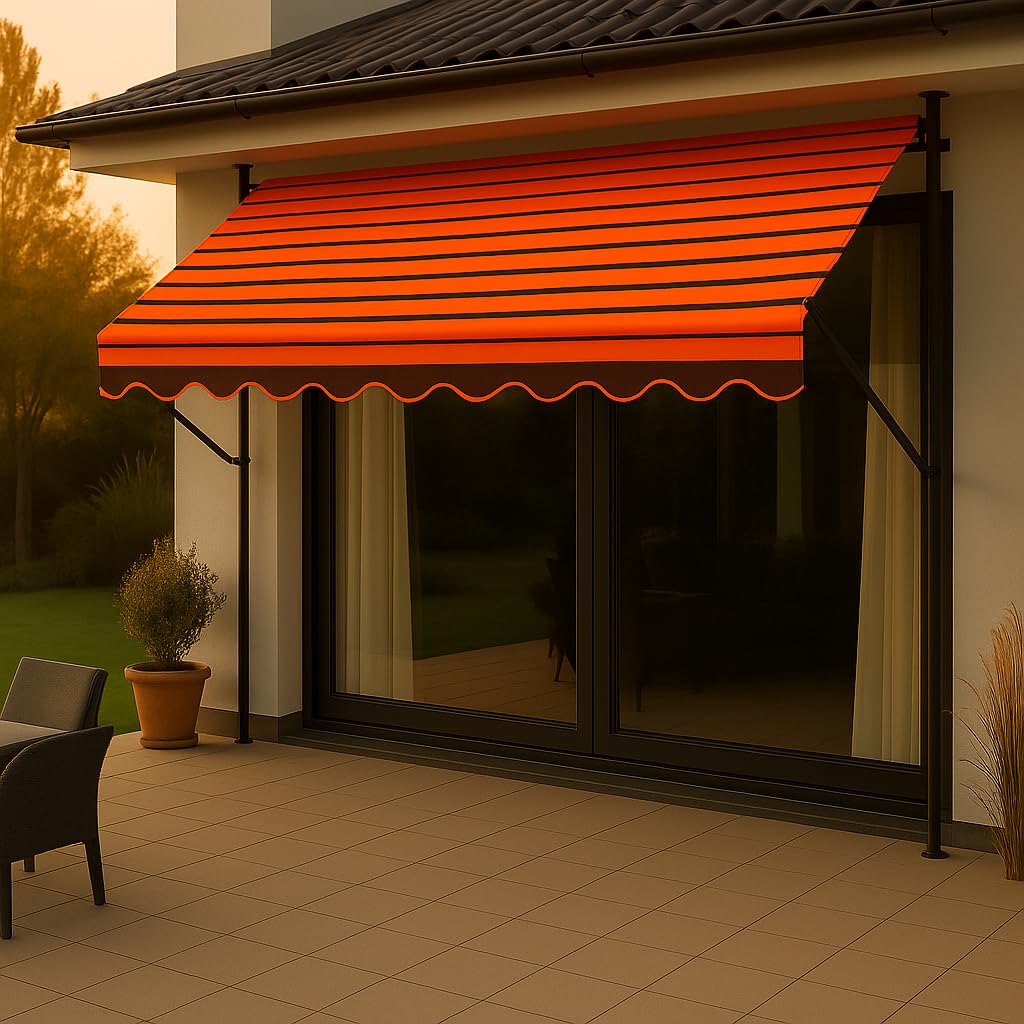 Angerer Klemmmarkise Exklusiv mit Handkurbel, Terrasse/Balkon, einfache Montage ohne Bohren, Made in Germany, hochwertiger Stoff, UV-beständig, höhenverstellbar, wasserabweisend, 300 cm Orange-Braun