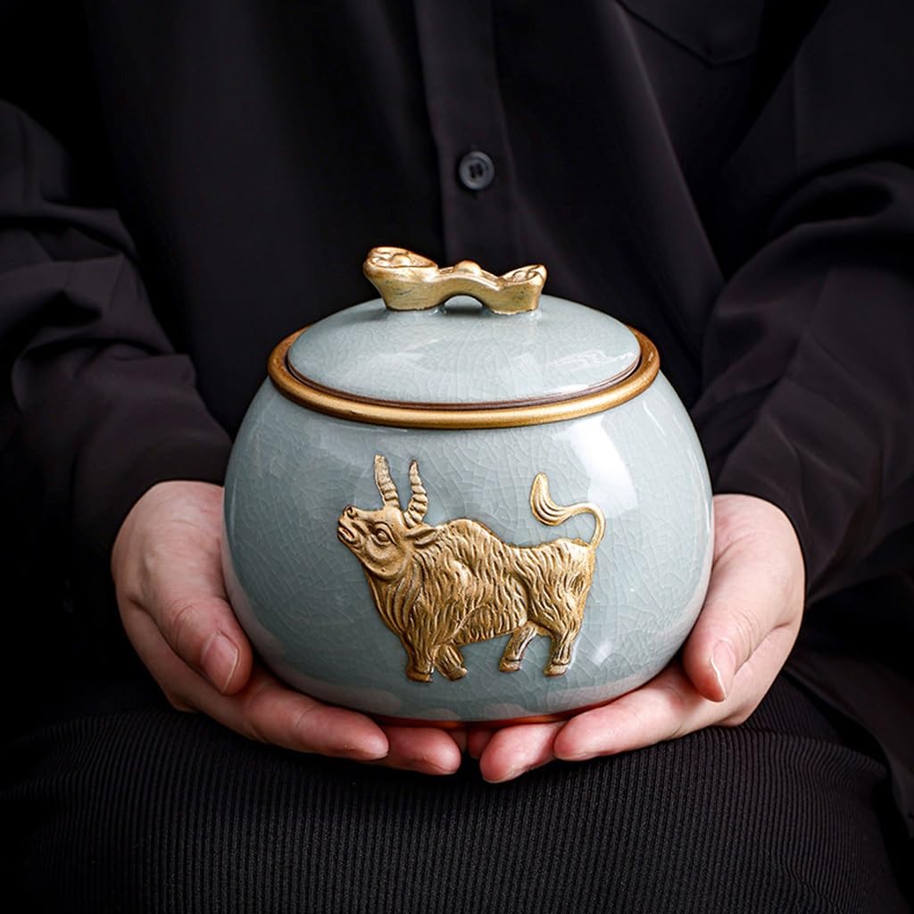 CMBSSTFC Puszki na herbatę Ceramiczne puszki na herbatę, Puszki malowane złotem, Zamknięte puszki odporne na wilgoć, Puszki do przechowywania herbaty w gospodarstwie domowym Puszka na herbatę