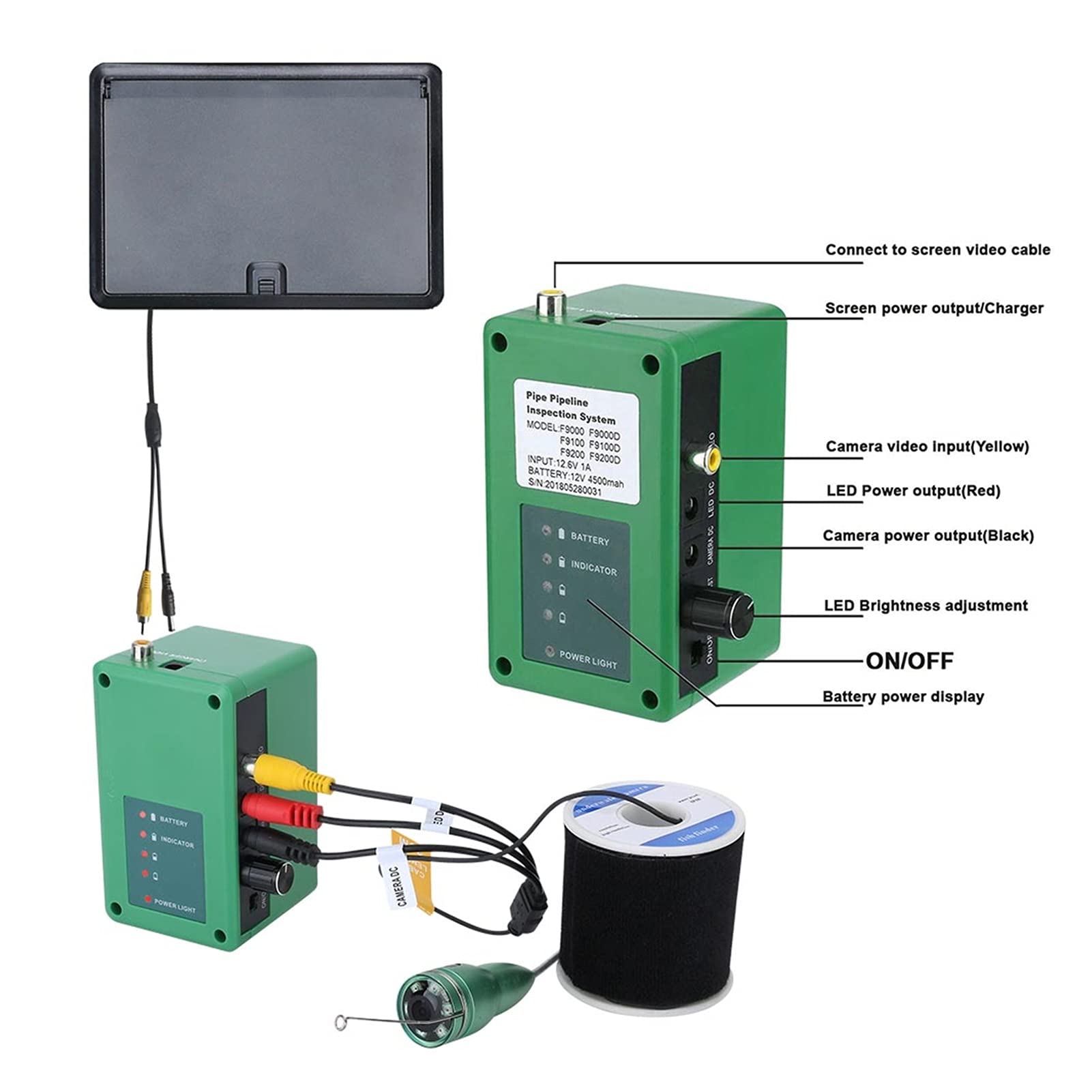 Fischfinder, Fischfinder Unterwasserfischen 1080p Kamera Kit 7 Zoll W-LAN Wireless 1. 6 GB Videoaufnahme DVR + 15m 6W IR