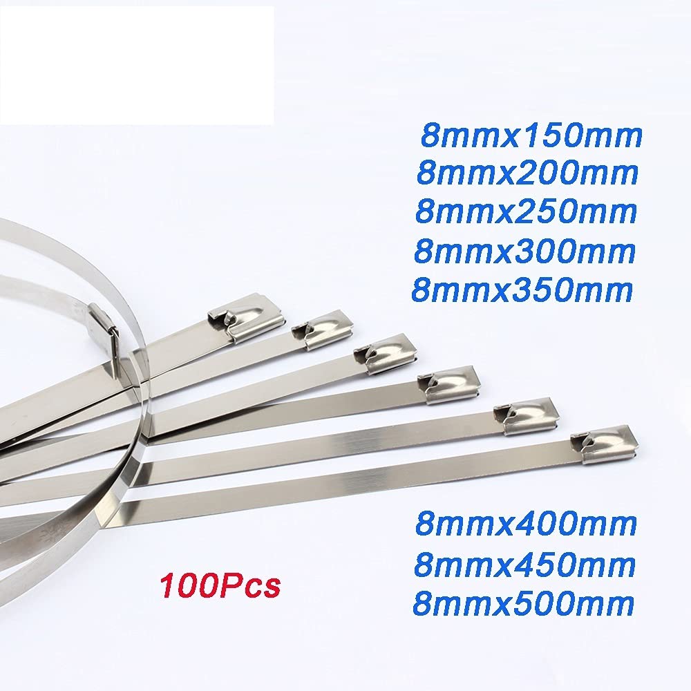 Bridas for Cables, Bridas con Cierre automático, 100 Unidades, 8 mm de Ancho, alambres de Acero Inoxidable con Cierre automático, Bridas de Metal, Bridas con Cierre automático(8mmx250mm)