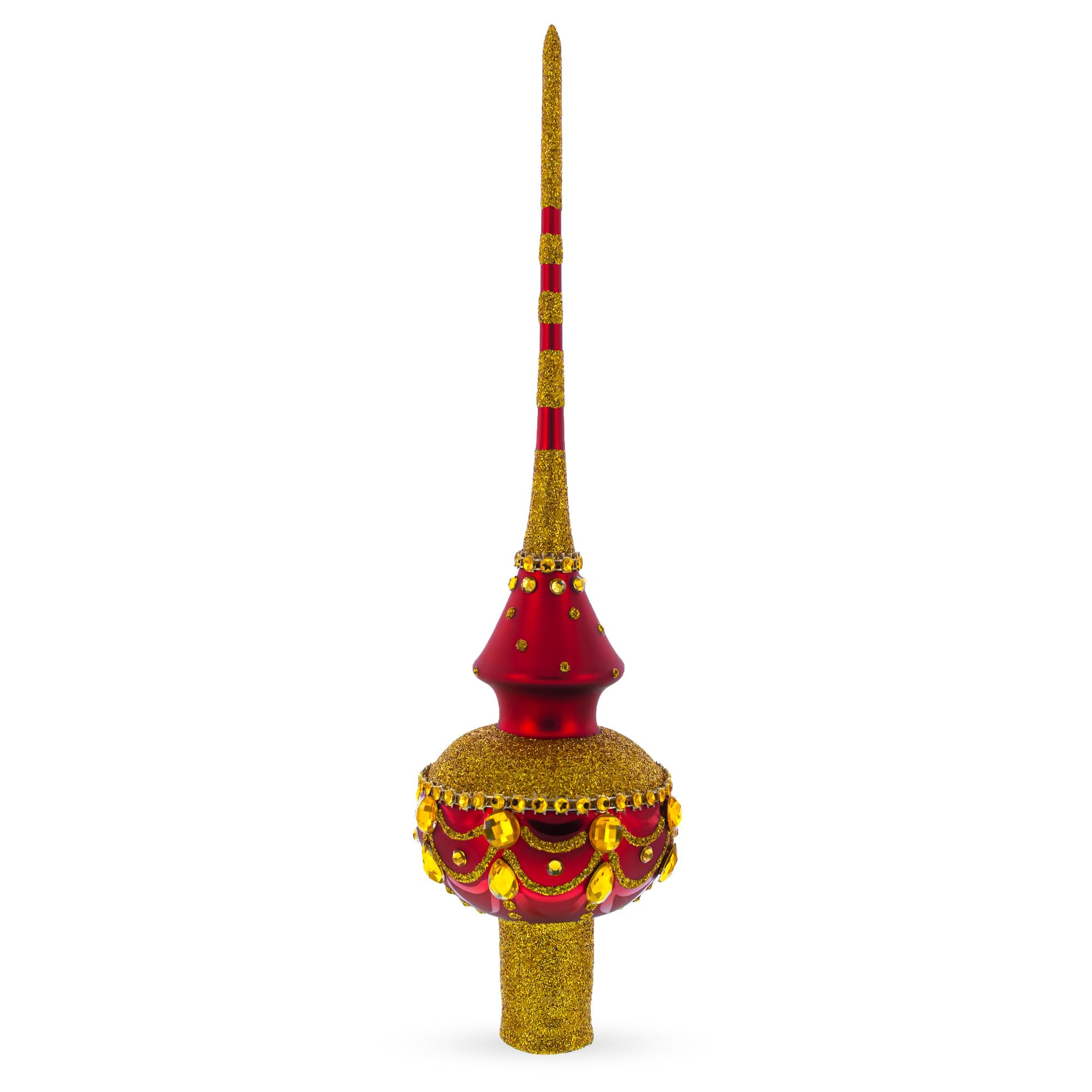 BestPysanky Cimier de sapin de Noël doré sur verre rouge 28 cm