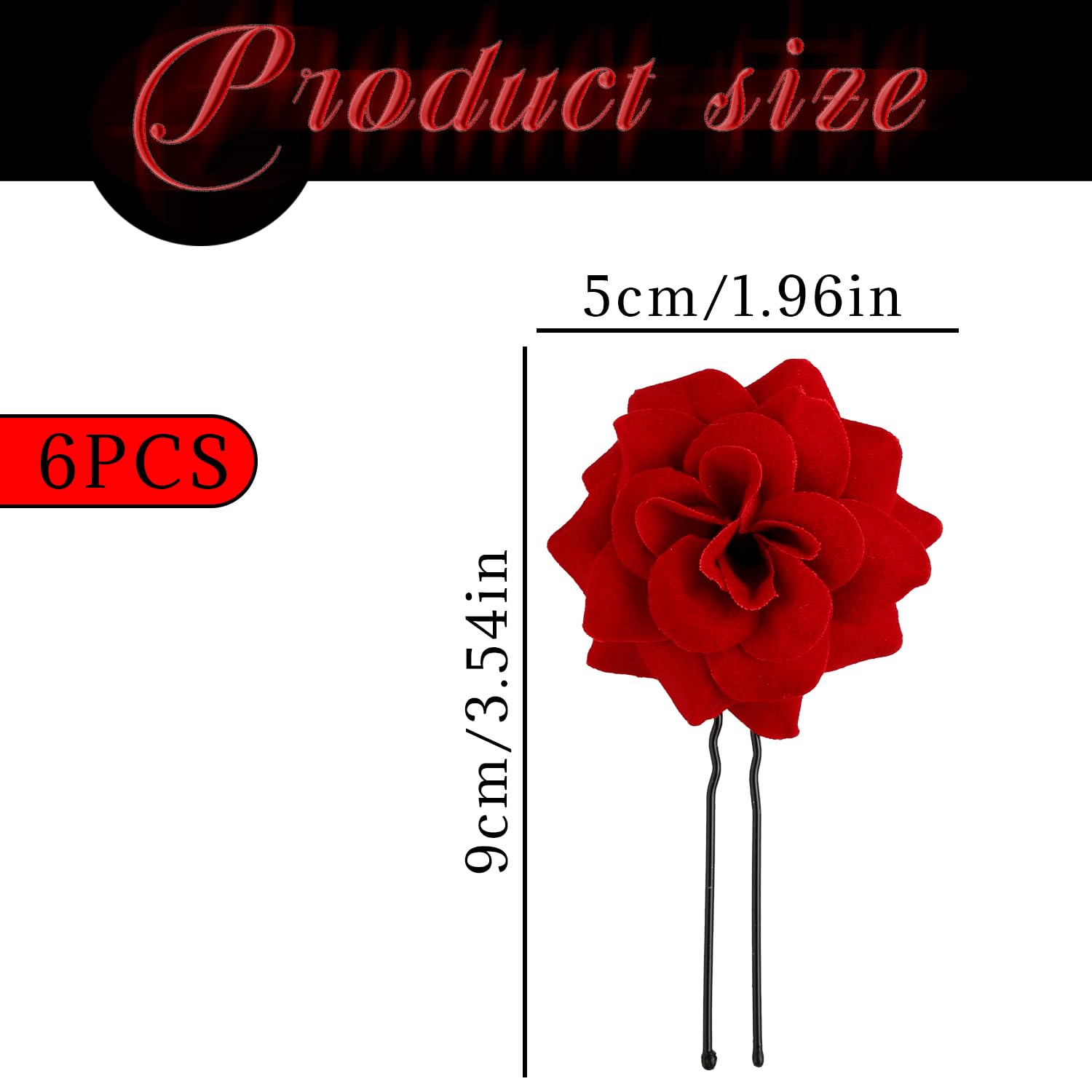 Tabanzhe 6PCS Red Rose Flower Hair Clips-U Shape Floral Hair Pin Set Handmade Bridal Bobby Pins Hair Styling Accessories for Wedding Party Women Girls Decoration - Image 2
