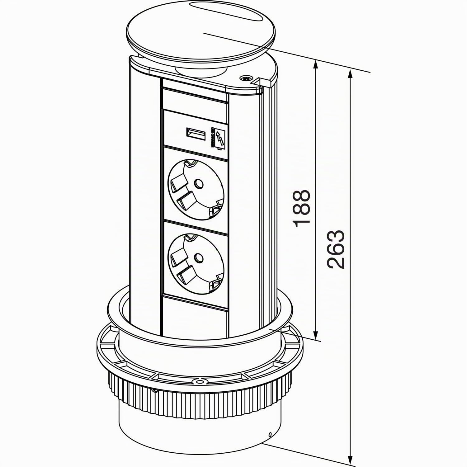 Steckdosenleiste EVOline Port 2x Schukosteckdosen 1x USB-A, C-Charger Alufarbig