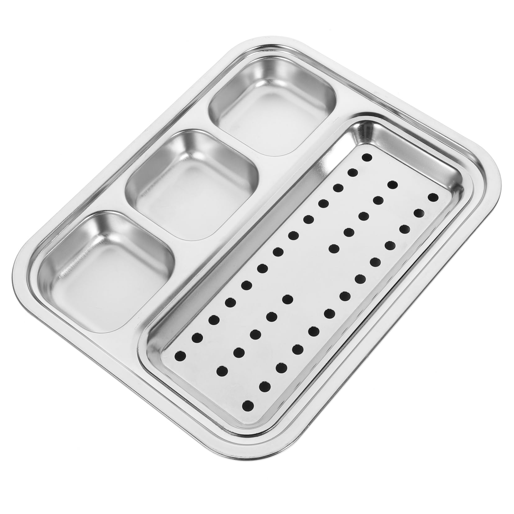 ABOOFAN 1 Set Sauce Plate Portion Control Plate Divided Plates Tray Divided Diet Plates Nutrition Planning Plate Holder Dinner Plates Compartment Divided Dinner Tray Silver Stainless Steel