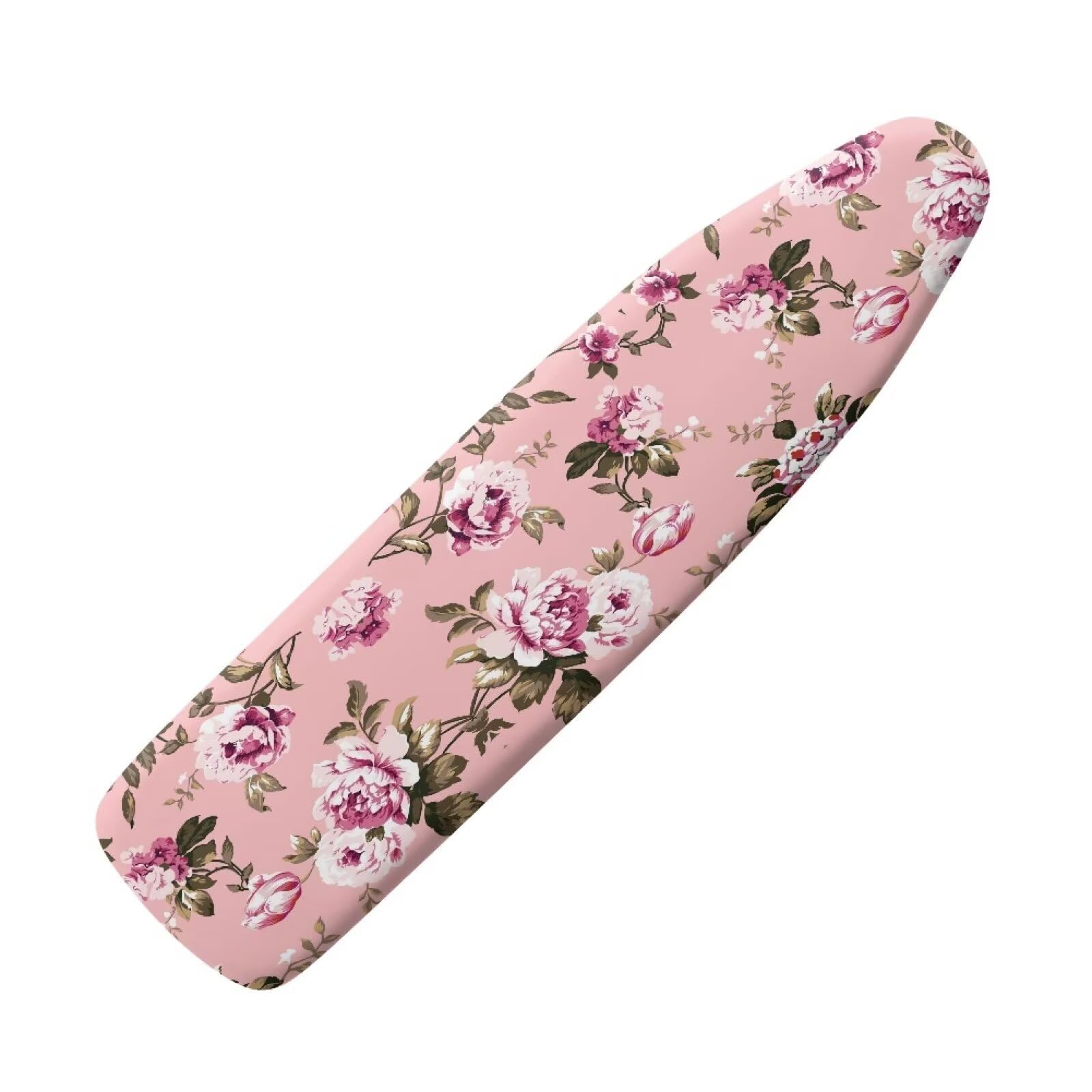 NETILGEN Ironing Board Covers Elastic Replacement Covers Scorch Resistant with Hook and Loop Fasteners M for Dimensions 115-122 x 36-40 cm, Elegant Pink Flower