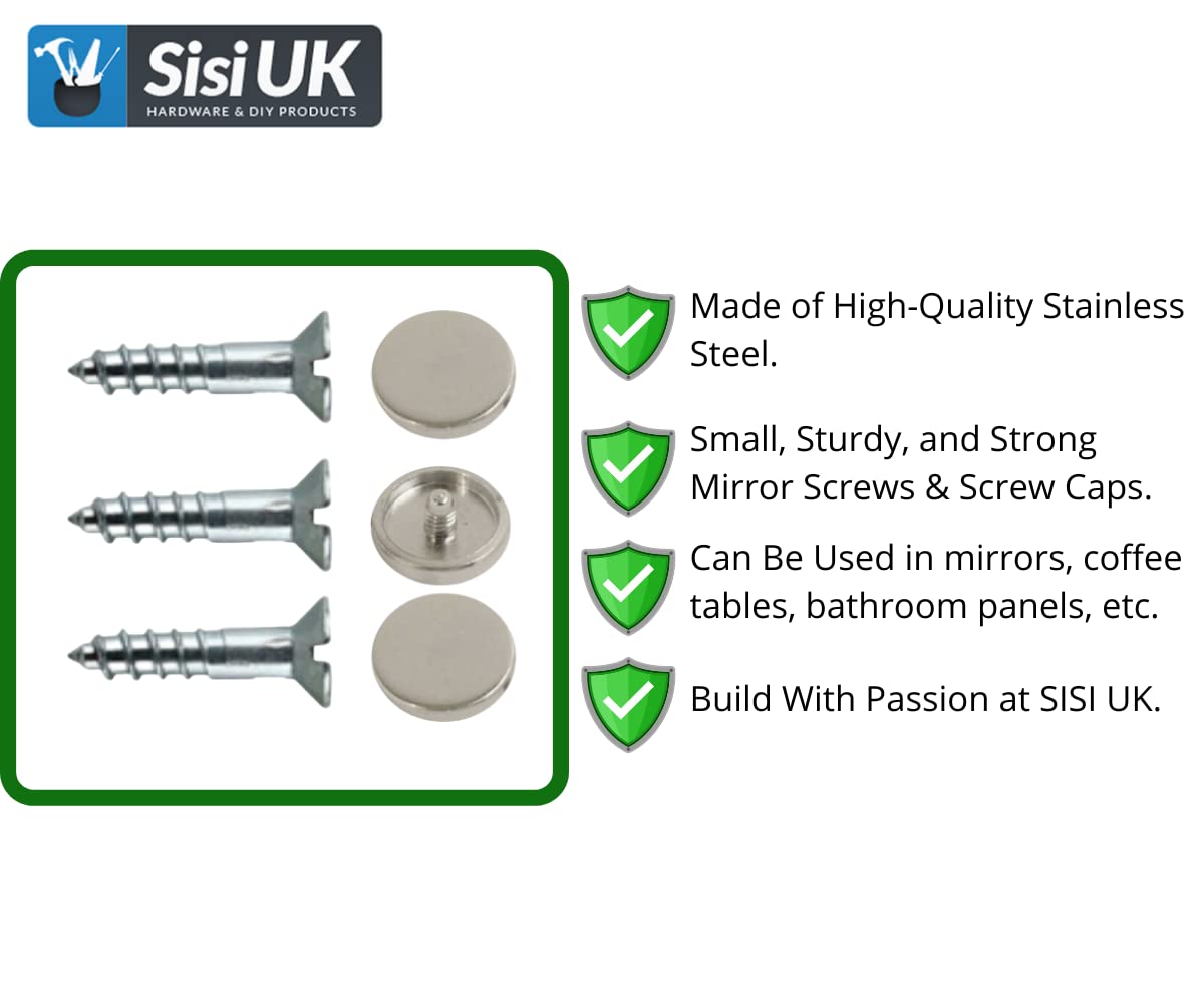 19mm Mirror Fixing Screws with 13mm Chrome Flat Caps Decorative Mirror Mounting Screws Pack of 8 - Image 3