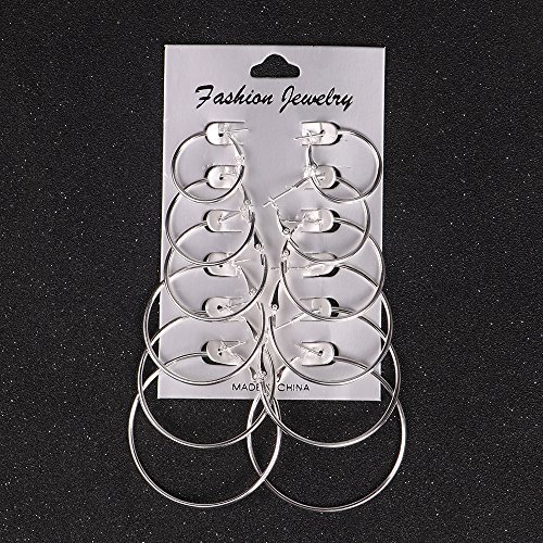 AJ DEFIRO 6 Pair Hoop Earring Set Stainless stud Earring Women Jewelry Silver Tone3