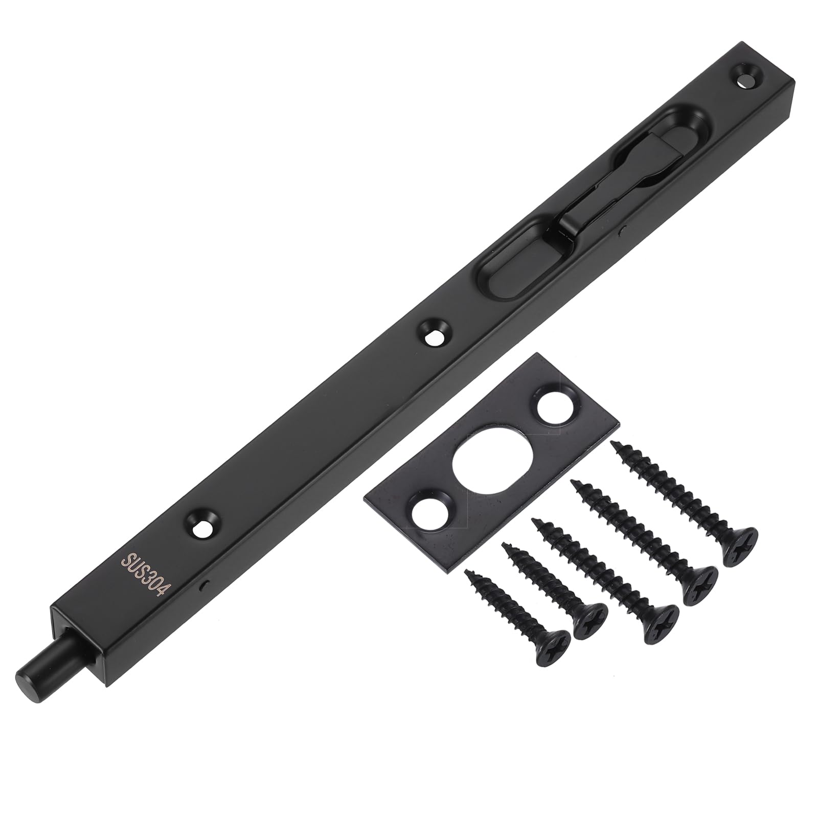 sourcing map Flush Bolt, 10-inch 304 Stainless Steel Security Door Guard Lever Action Latch Slide Lock, Black