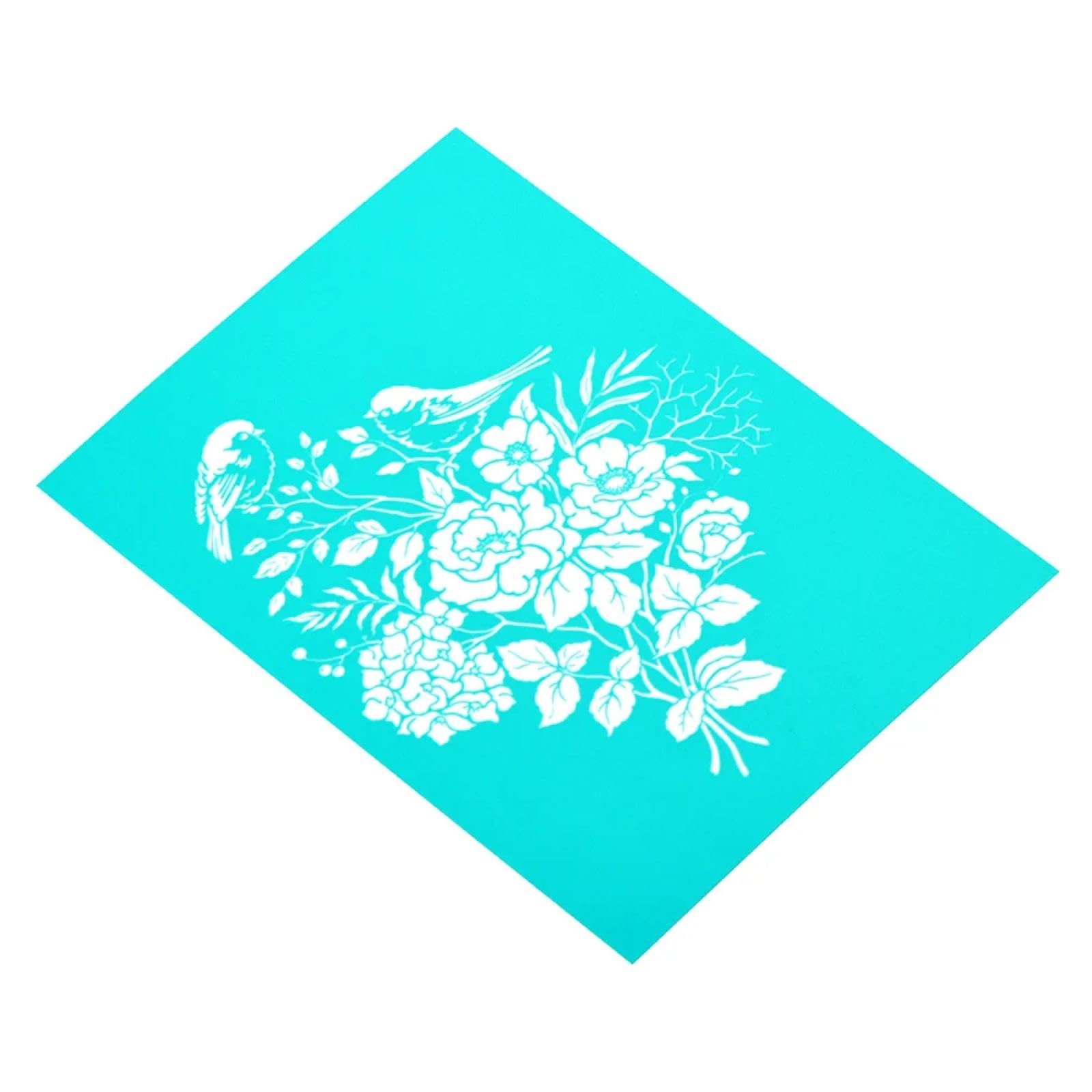 MANGOUSONG Screen Printing Kit,18x13cm Flower Bird Silk Screen Stencils Reusable Silkscreen Print Kit for Printing Handbag Decoration Template ?Seal Tool