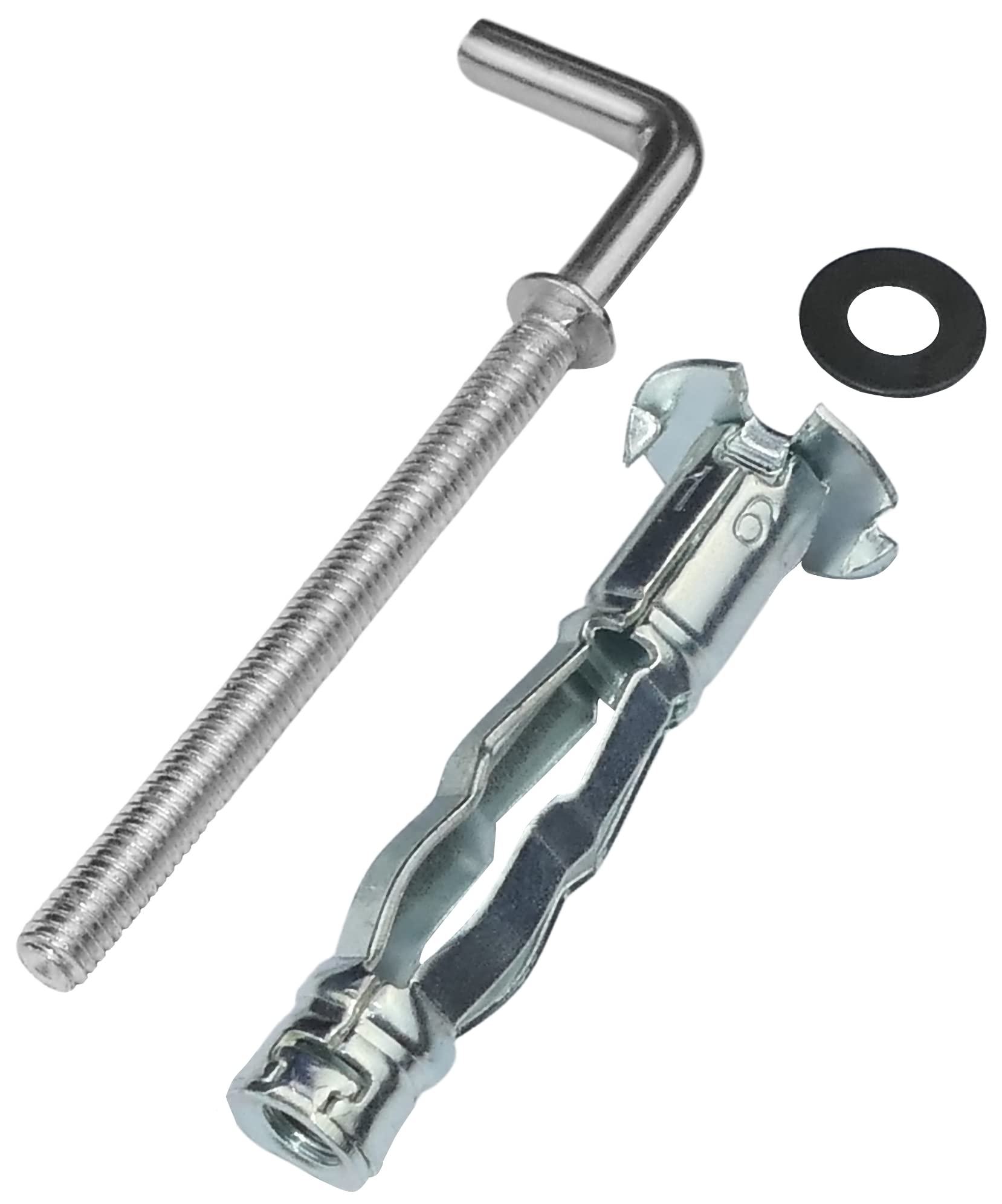 AERZETIX - C57885 - Set di 10 - Tassello a espansione Ø8x38mm con gancio M4 a forma ''L'' - per cartongesso corpo cavo muro a secco - in acciaio - finitura zincata Cr3+