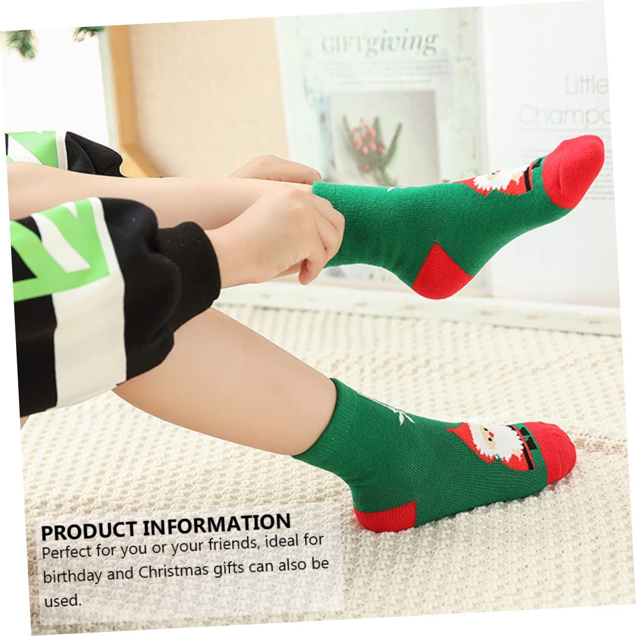 calcetines navideños alto Día festivo Navidad calcetines con navideños de calcetín de protección contra el frío medias de algodón rojo