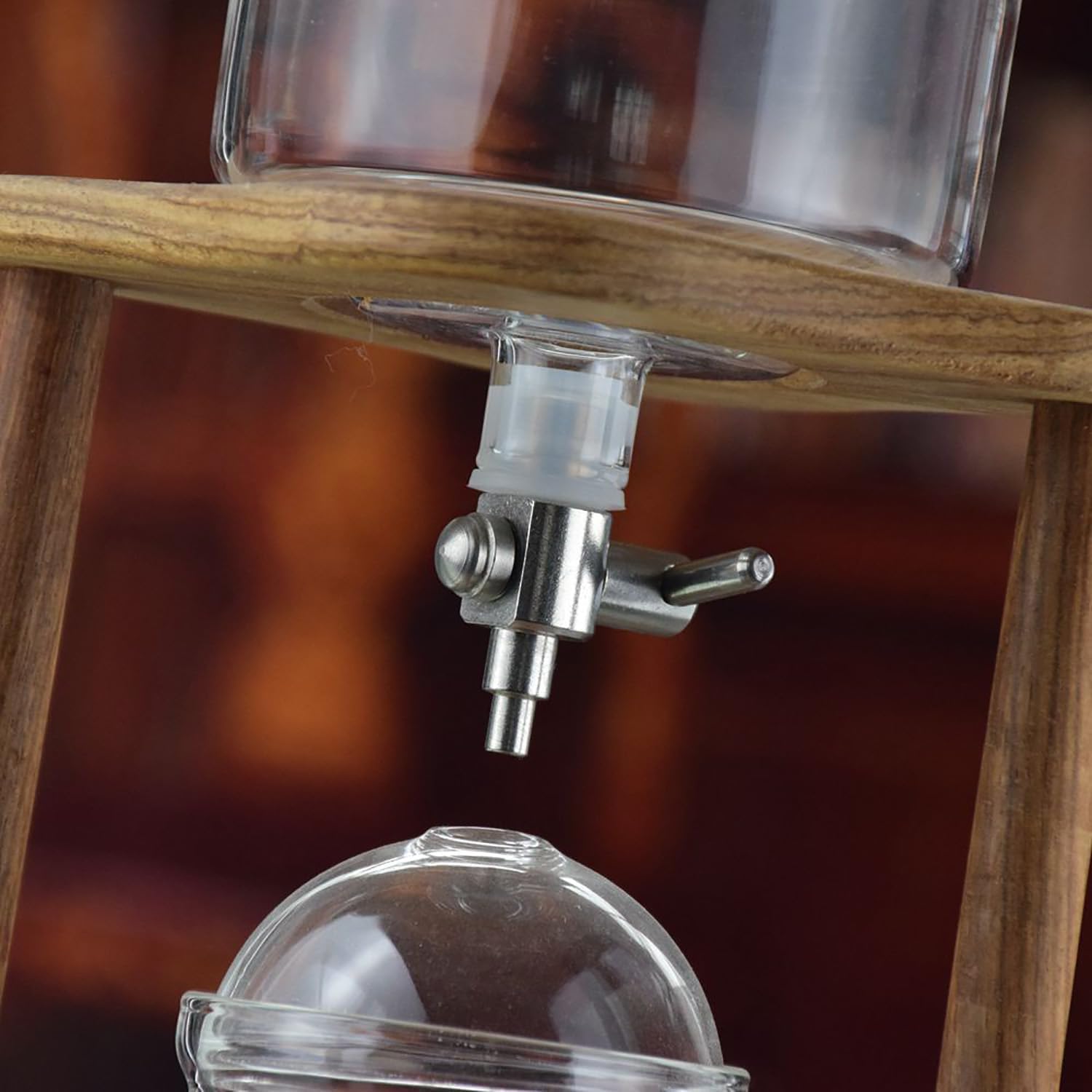 Adjustable Cold Brew Drip Tower - Iced Coffee Maker with Speed Control Valve & Wooden Stand for Home & Office - Portable Dripper for Smooth Coffee Extraction