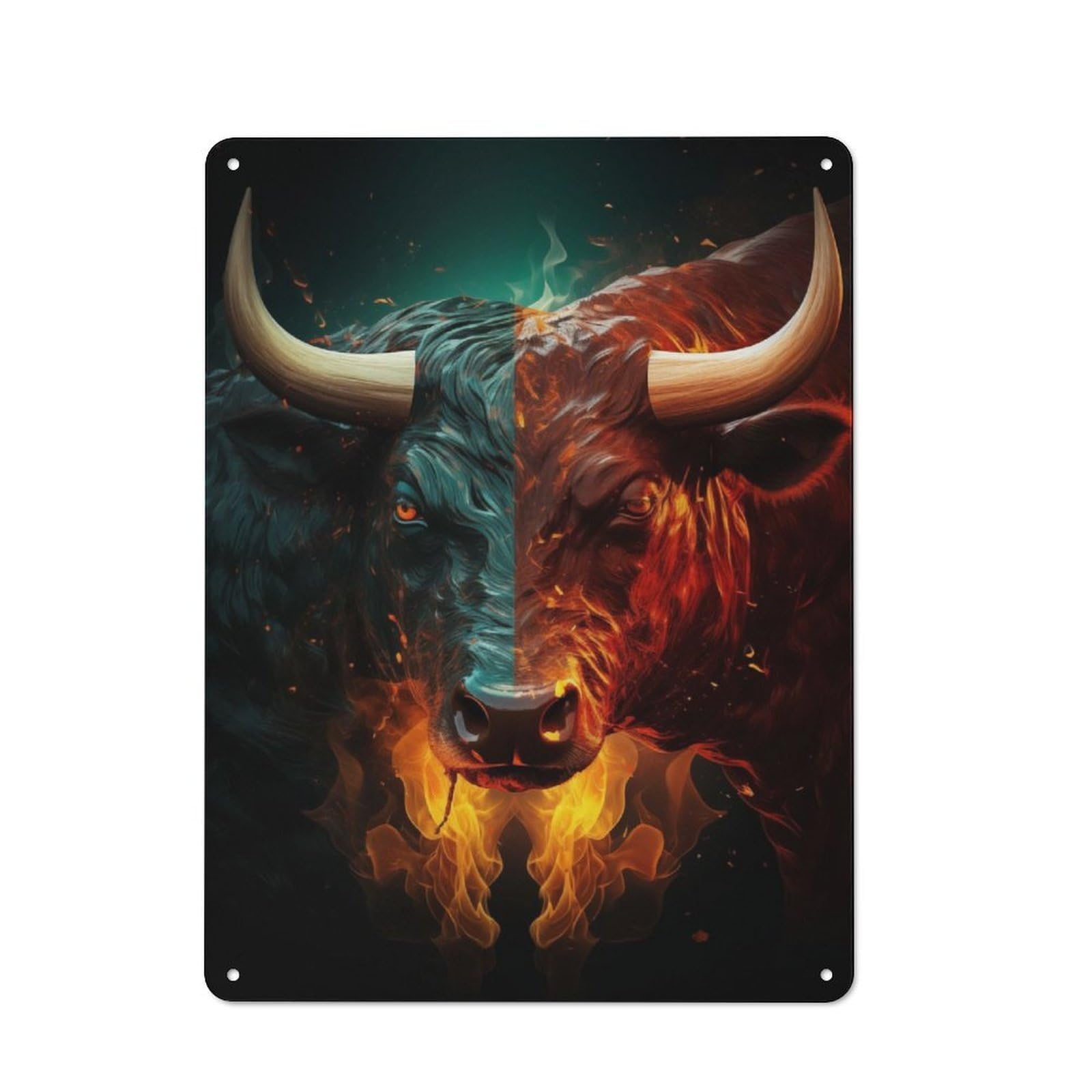 Junmoney Two Faced Crypto Bull Farmhouse Country Metal Sign 40X30cm, Cottage Wall Art For Farmhouse Kitchen, Pantry Or Dining Area