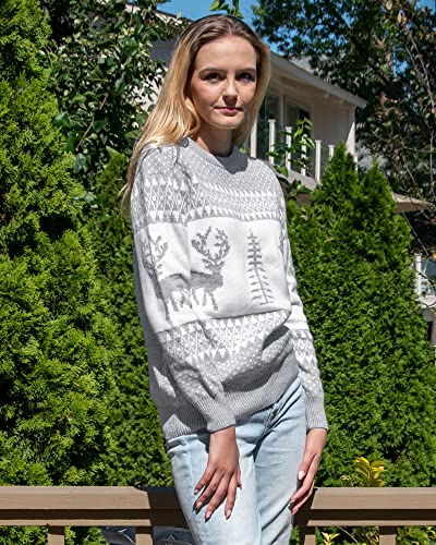 Lookbookstore LBS-TO-27827_1011-S Women'S Grey Long Sleeves Ugly Christmas Tree Reindeer Winter Holiday Knit Sweater Pullover Size S 4 6 thumb #5