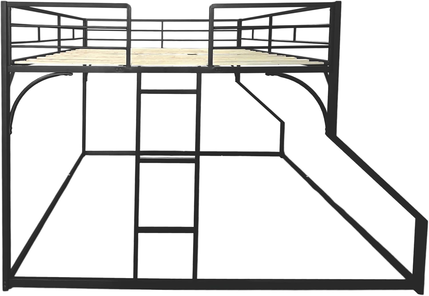PVWIIK Queen Over King Bunk Bed with Guardrails for Girls, Boys,Metal Bed Frame w/Ladder for Adult Teenagers Kids Bedroom,Reinforcement Design and Space Saving Design, No Box Spring Needed,Black