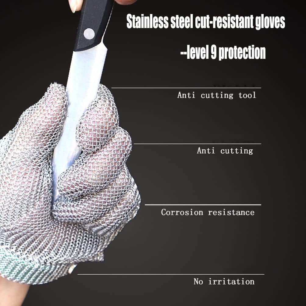 Anti Cut Glove Cut-Resistant Metal Gloves, Chef Butcher Fishing Safety Work hinged Gloves, Both Left and Right Hands (Size : S)
