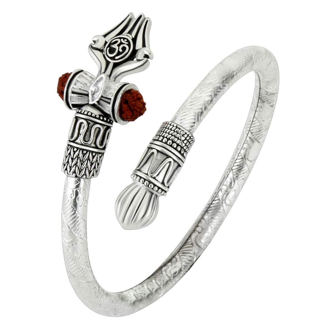 Mautik SadiwalaMen's, Boy's Pure Brass Rudraksha Shiv Trishul Damroo Designer Om Kada AAA Quality (Free Size, White)